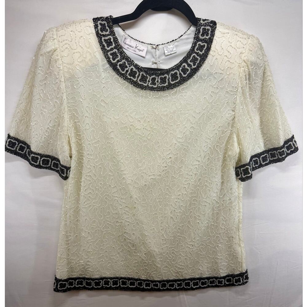 Vintage Laurence Kazar Silk Heavily Beaded & Sequined Evening Blouse Top - L
